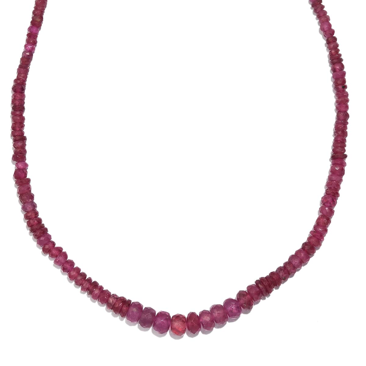 Niassa Ruby (FF) Beaded 66.00 ctw Necklace 18 Inches in Rhodium Over Sterling Silver  image number 0