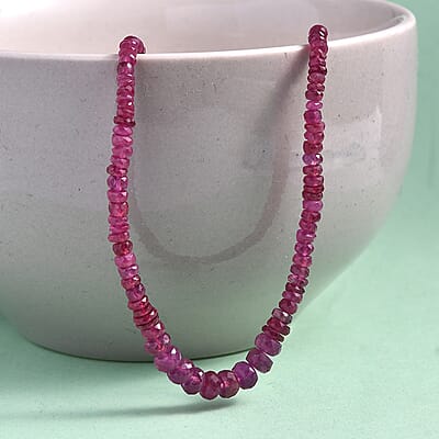 Niassa Ruby (FF) Beaded 66.00 ctw Necklace 18 Inches in Rhodium Over Sterling Silver 