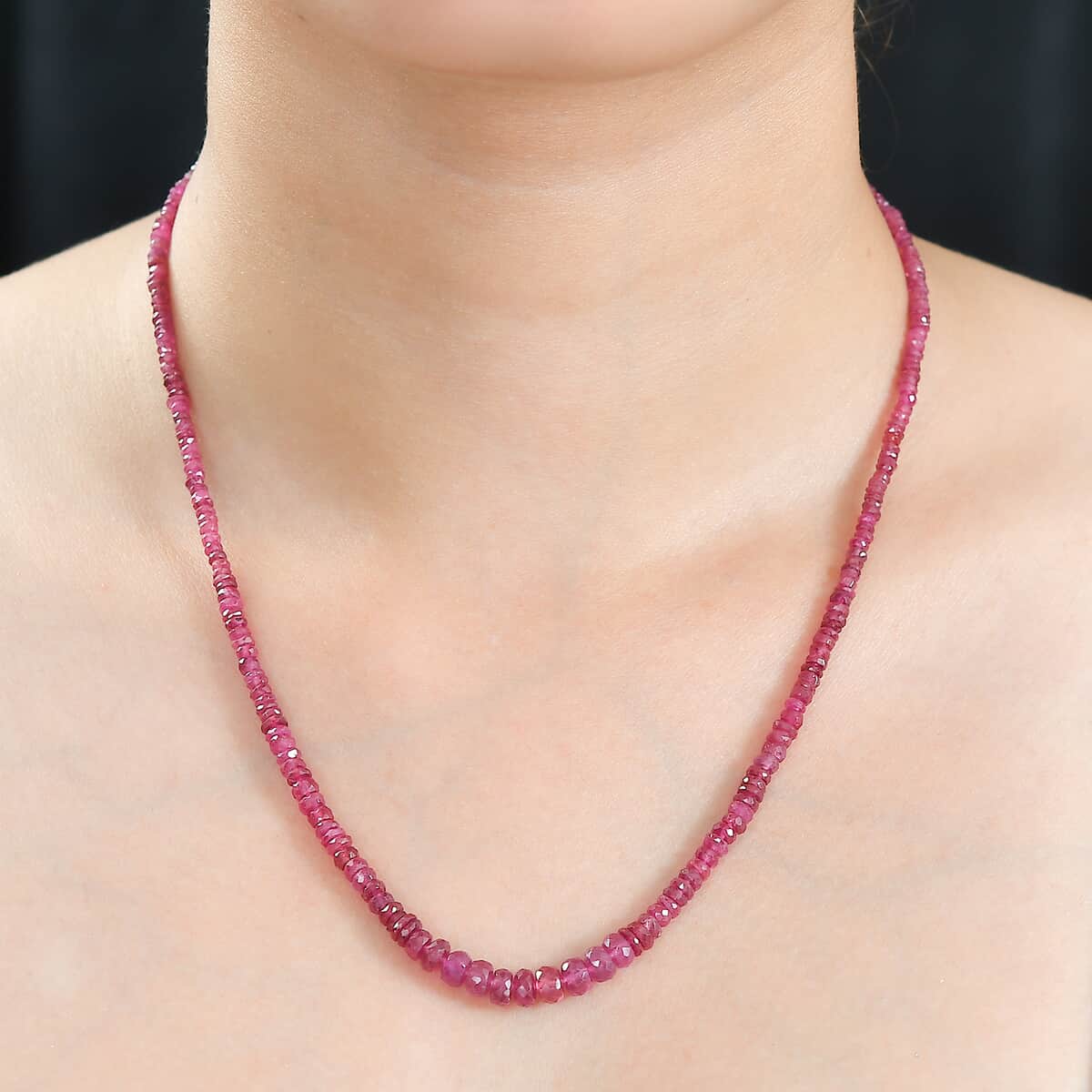 Niassa Ruby (FF) Beaded 66.00 ctw Necklace 18 Inches in Rhodium Over Sterling Silver  image number 2