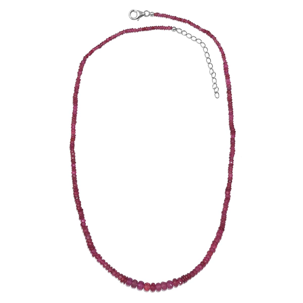 Niassa Ruby (FF) Beaded 66.00 ctw Necklace 18 Inches in Rhodium Over Sterling Silver  image number 3