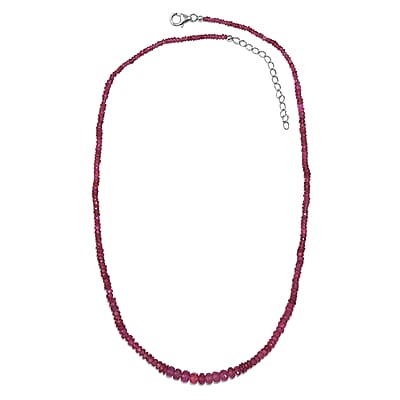 Niassa Ruby (FF) Beaded 66.00 ctw Necklace 18 Inches in Rhodium Over Sterling Silver 