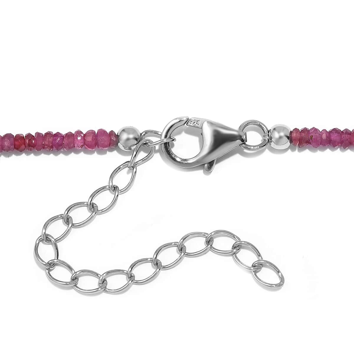 Niassa Ruby (FF) Beaded 66.00 ctw Necklace 18 Inches in Rhodium Over Sterling Silver  image number 4