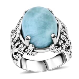 Bali Legacy Natural Green Larimar 11.00 ctw Ocean Plant Ring in Sterling Silver (Size 10.0) 