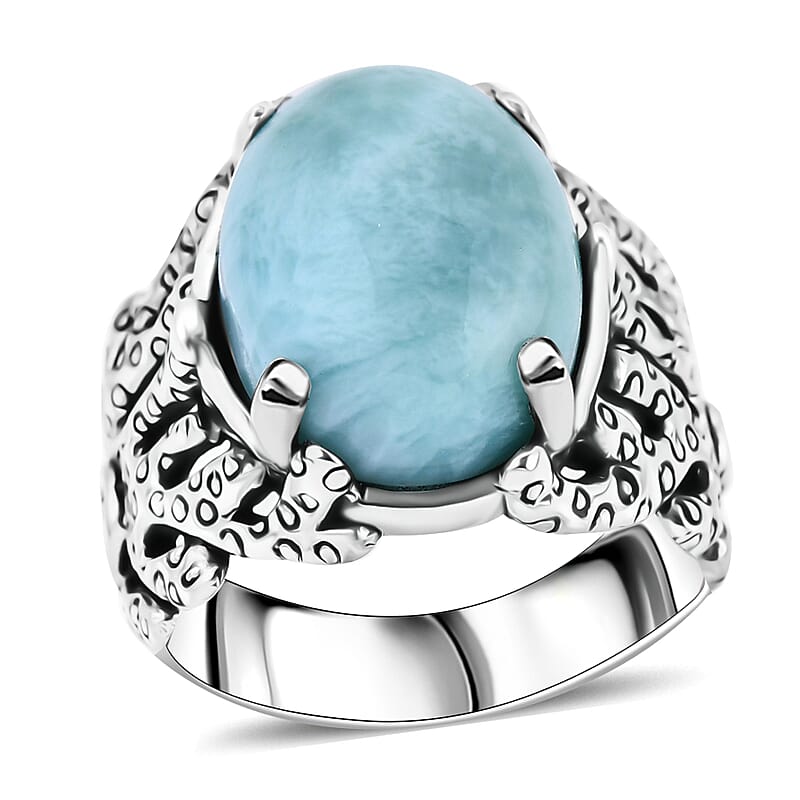 Bali Legacy Natural Green Larimar 11.00 ctw Ocean Plant Ring in Sterling Silver (Size 10.0) 