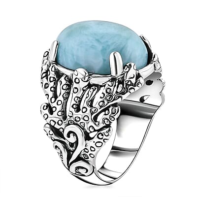 Bali Legacy Natural Green Larimar 11.00 ctw Ocean Plant Ring in Sterling Silver (Size 10.0) 