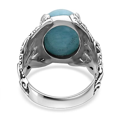 Bali Legacy Natural Green Larimar 11.00 ctw Ocean Plant Ring in Sterling Silver (Size 10.0) 