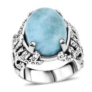 Bali Legacy Natural Green Larimar 11.00 ctw Ocean Plant Ring in Sterling Silver (Size 6.0) 