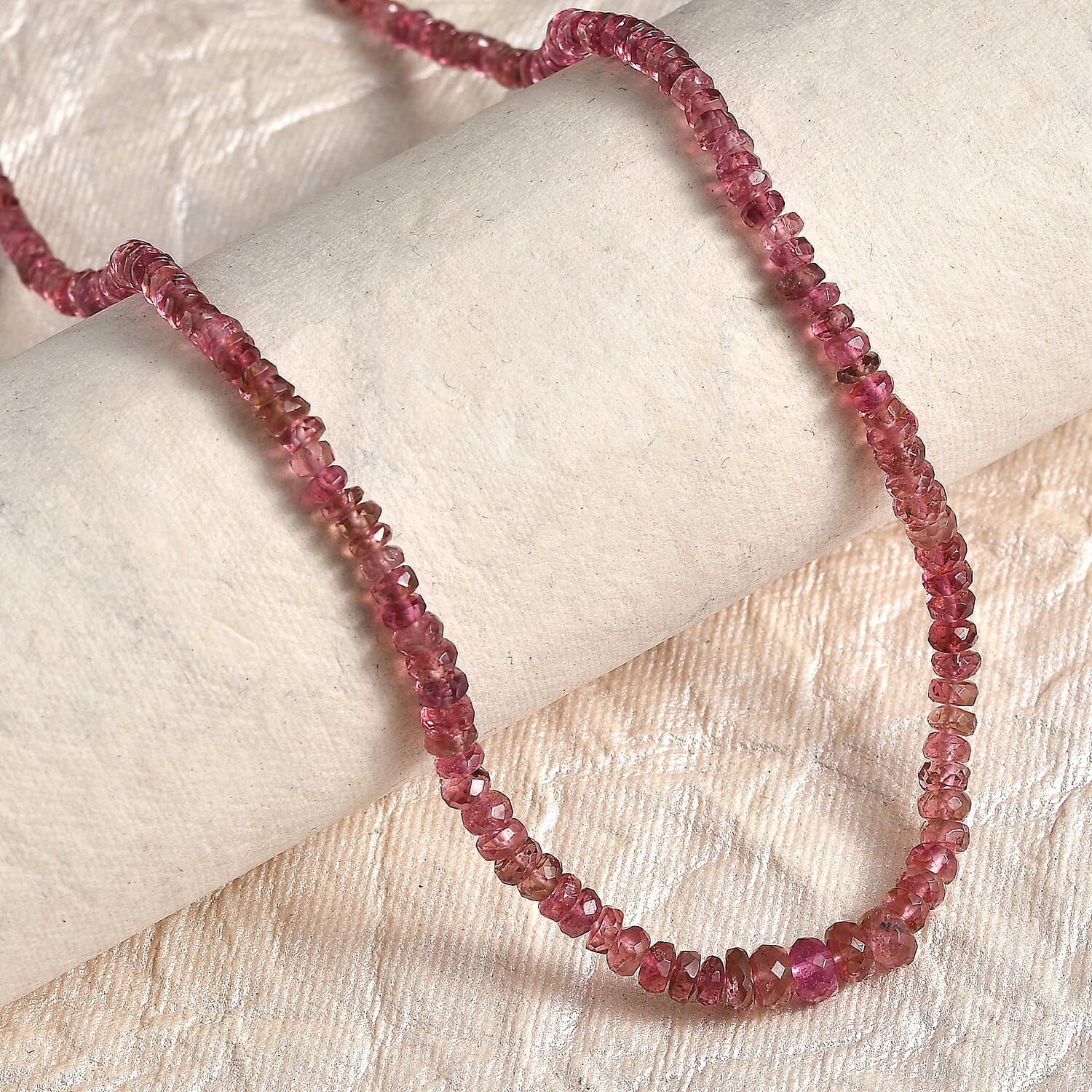 Madagascar Pink Sapphire Beaded 39.00 ctw Necklace 18 Inches in Rhodium Over Sterling Silver 