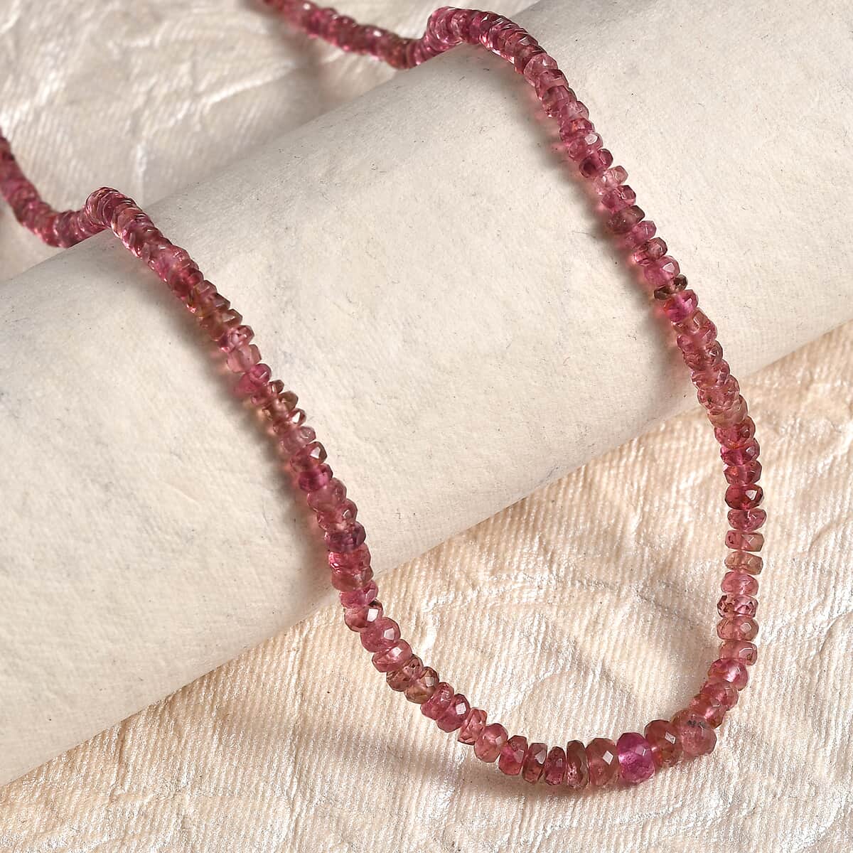 Madagascar Pink Sapphire Beaded 39.00 ctw Necklace 18 Inches in Rhodium Over Sterling Silver  image number 1