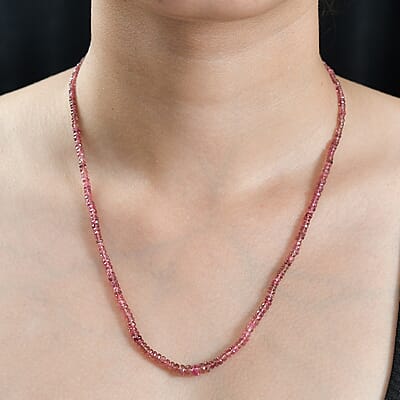 Madagascar Pink Sapphire Beaded 39.00 ctw Necklace 18 Inches in Rhodium Over Sterling Silver 
