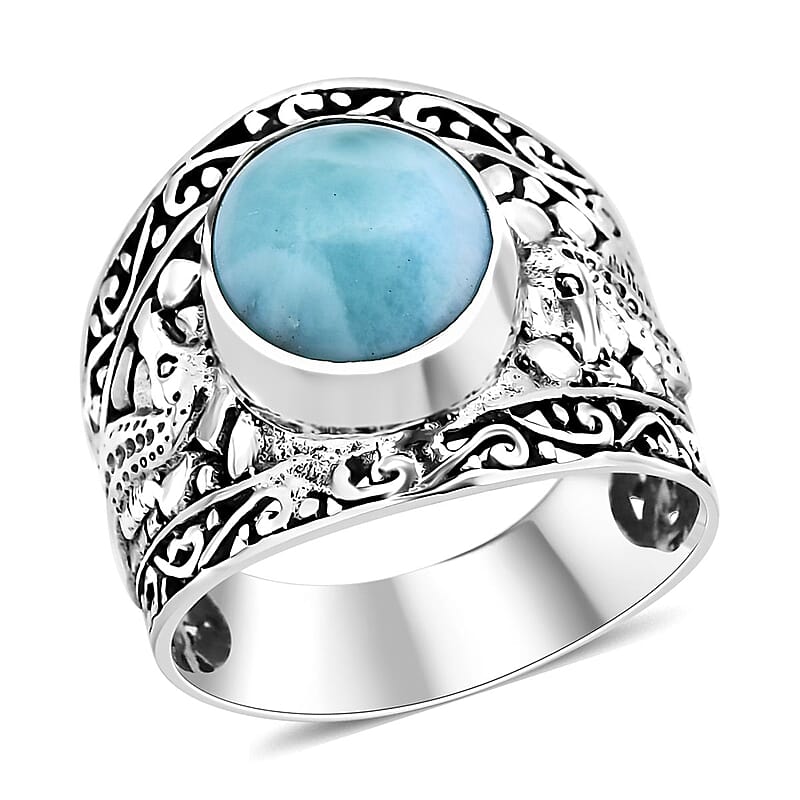 Bali Legacy Natural Green Larimar 5.90 ctw Seahorse Ring in Sterling Silver (Size 10.0) 