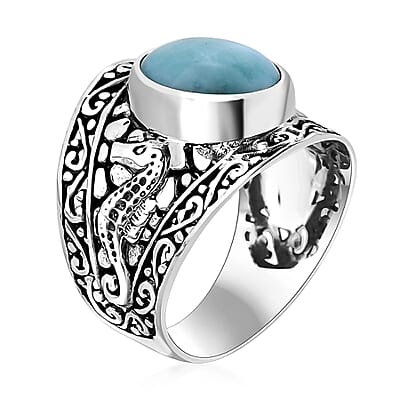 Bali Legacy Natural Green Larimar 5.90 ctw Seahorse Ring in Sterling Silver (Size 10.0) 
