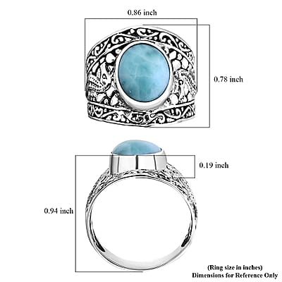 Bali Legacy Natural Green Larimar 5.90 ctw Seahorse Ring in Sterling Silver (Size 10.0) 