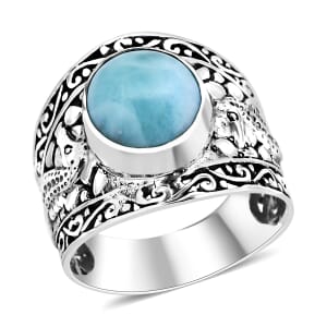 Bali Legacy Natural Green Larimar 5.90 ctw Seahorse Ring in Sterling Silver (Size 7.0) 