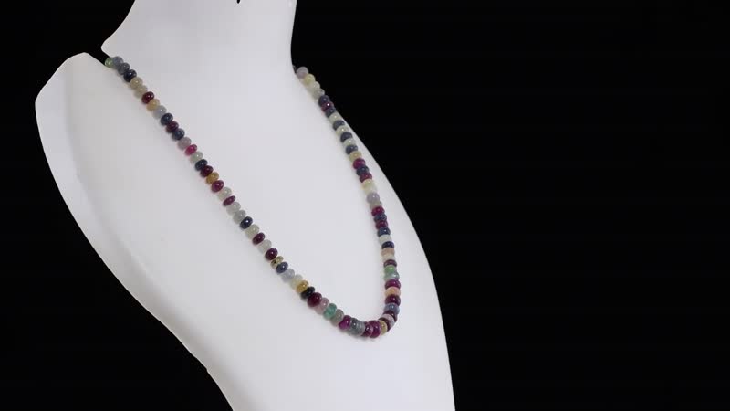 Multi Sapphire Beaded 176.00 ctw Necklace 18 Inches in Rhodium Over Sterling Silver