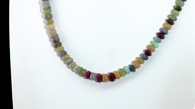 Multi Sapphire Beaded 176.00 ctw Necklace 18 Inches in Rhodium Over Sterling Silver