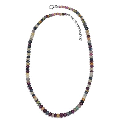 Multi Sapphire Beaded 176.00 ctw Necklace 18 Inches in Rhodium Over Sterling Silver