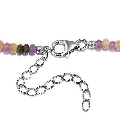 Multi Sapphire Beaded 176.00 ctw Necklace 18 Inches in Rhodium Over Sterling Silver