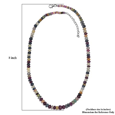 Multi Sapphire Beaded 176.00 ctw Necklace 18 Inches in Rhodium Over Sterling Silver