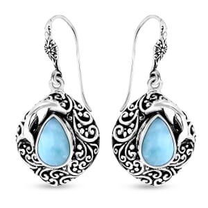 Bali Legacy Natural Green Larimar 7.50 ctw Dolphin Earrings in Sterling Silver 