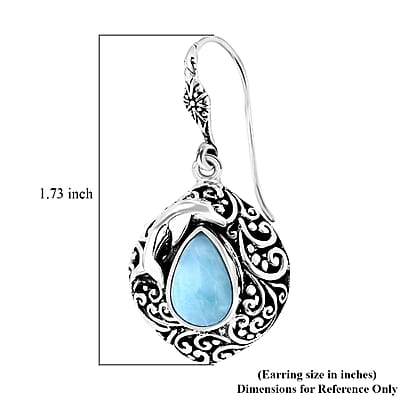 Bali Legacy Natural Green Larimar 7.50 ctw Dolphin Earrings in Sterling Silver 