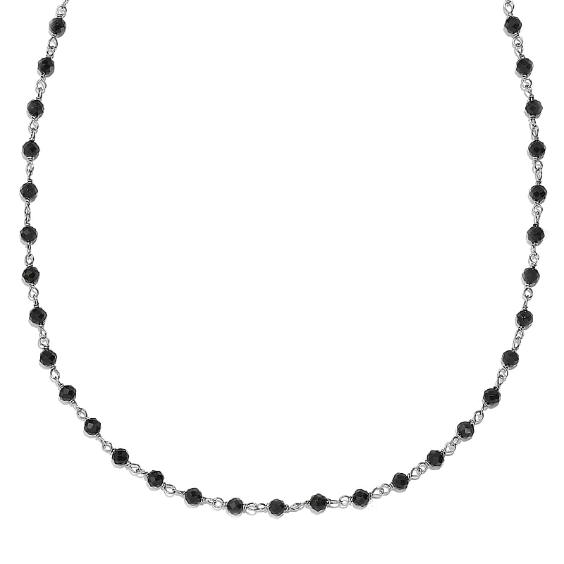 Thai Black Spinel Beaded 20.00 ctw Necklace 20 Inches in Rhodium Over Sterling Silver 
