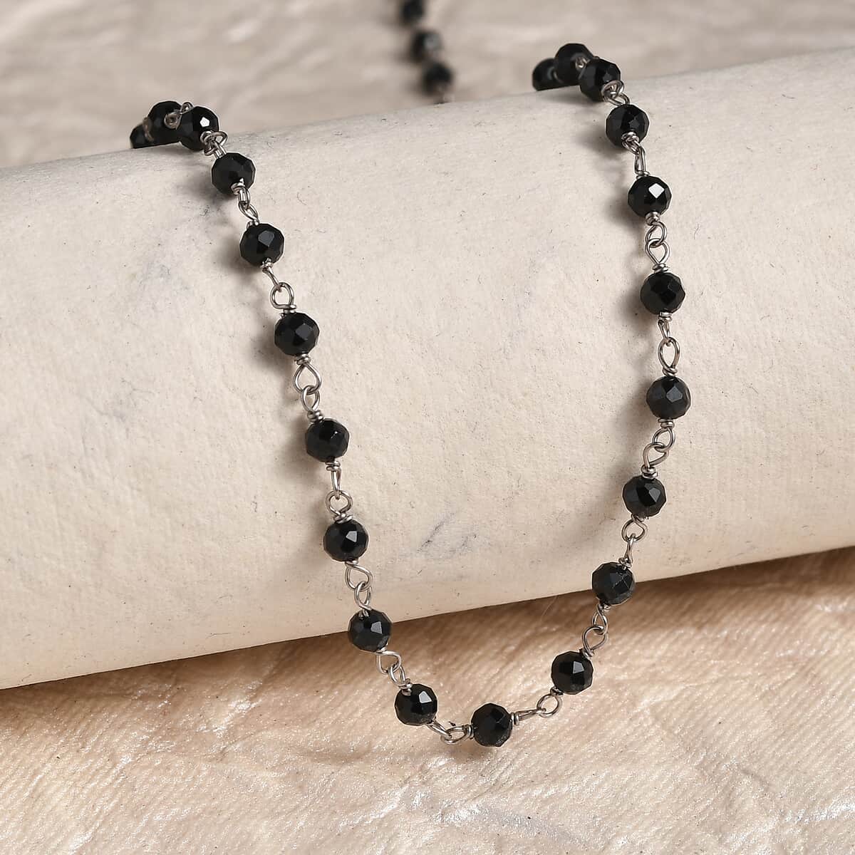 Thai Black Spinel Beaded 20.00 ctw Necklace 20 Inches in Rhodium Over Sterling Silver  image number 1