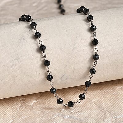Thai Black Spinel Beaded 20.00 ctw Necklace 20 Inches in Rhodium Over Sterling Silver 