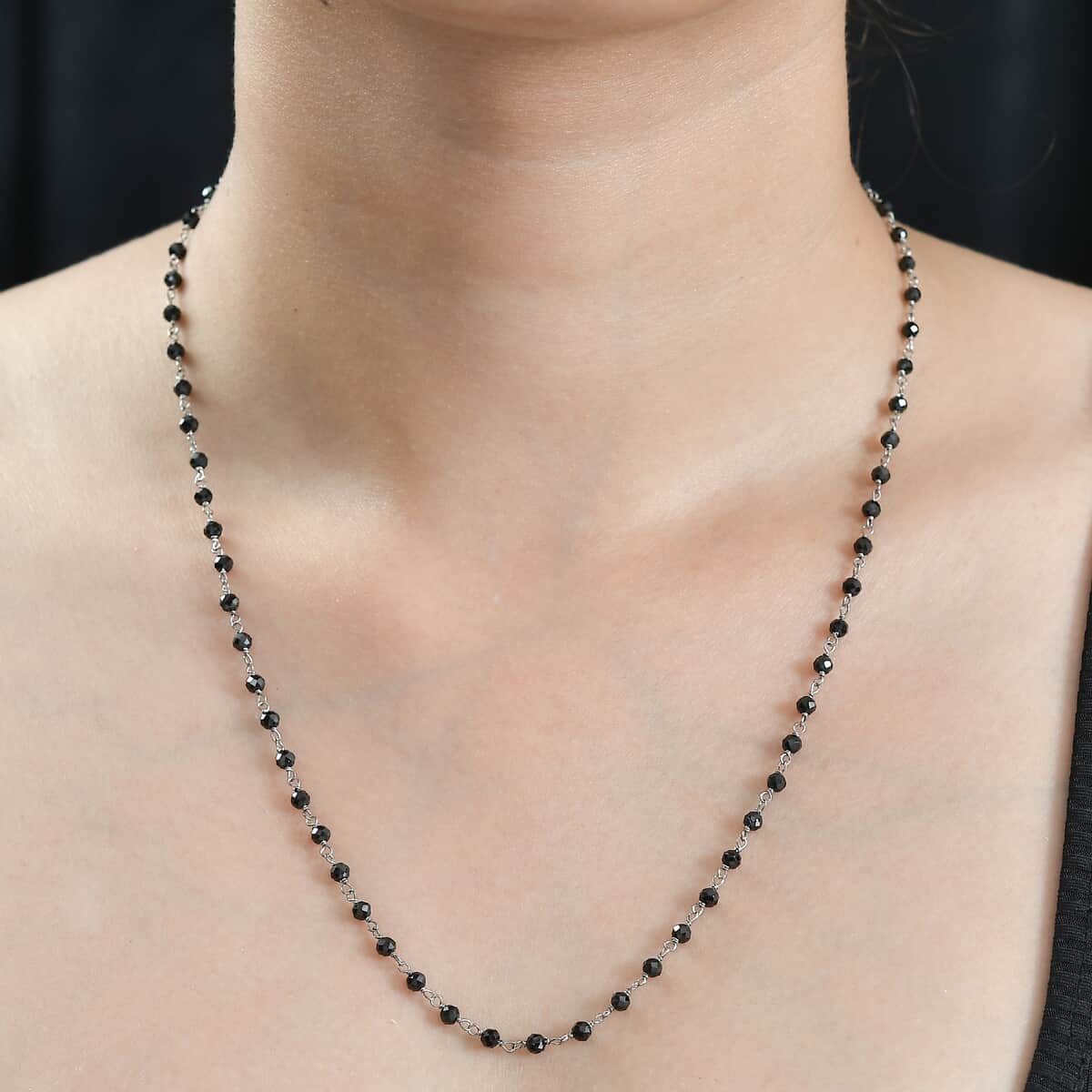 Thai Black Spinel Beaded 20.00 ctw Necklace 20 Inches in Rhodium Over Sterling Silver  image number 2