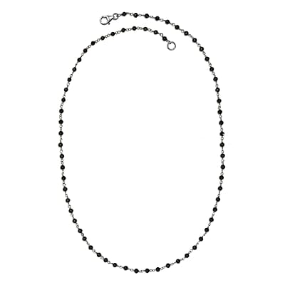Thai Black Spinel Beaded 20.00 ctw Necklace 20 Inches in Rhodium Over Sterling Silver 