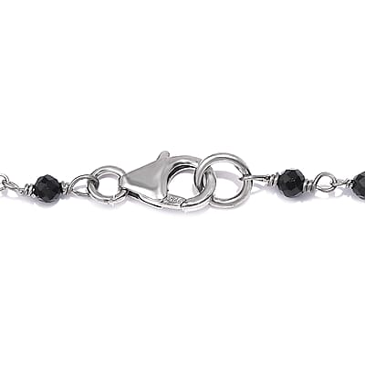 Thai Black Spinel Beaded 20.00 ctw Necklace 20 Inches in Rhodium Over Sterling Silver 