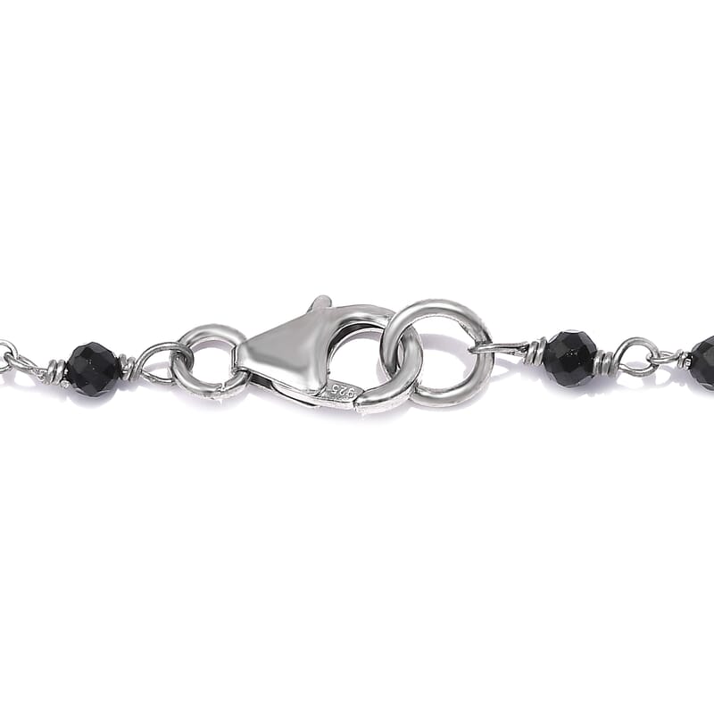 Thai Black Spinel Beaded 20.00 ctw Necklace 20 Inches in Rhodium Over Sterling Silver 