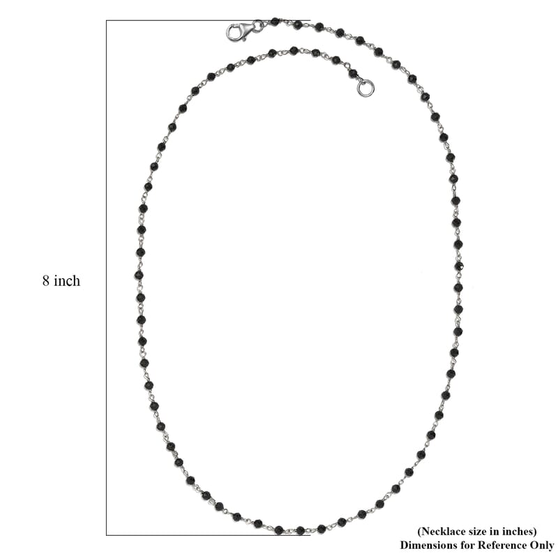 Thai Black Spinel Beaded 20.00 ctw Necklace 20 Inches in Rhodium Over Sterling Silver 