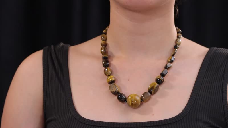 Karis Tigers Eye and Thai Black Spinel 410.00 ctw Necklace 20 Inches in Platinum Bond