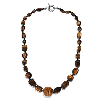 Karis Tigers Eye and Thai Black Spinel 410.00 ctw Necklace 20 Inches in Platinum Bond
