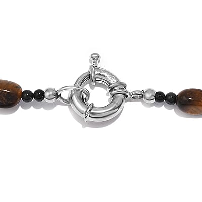 Karis Tigers Eye and Thai Black Spinel 410.00 ctw Necklace 20 Inches in Platinum Bond