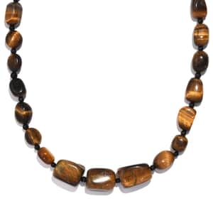 Karis Tigers Eye and Thai Black Spinel 265.00 ctw Necklace 20 Inches in Platinum Bond