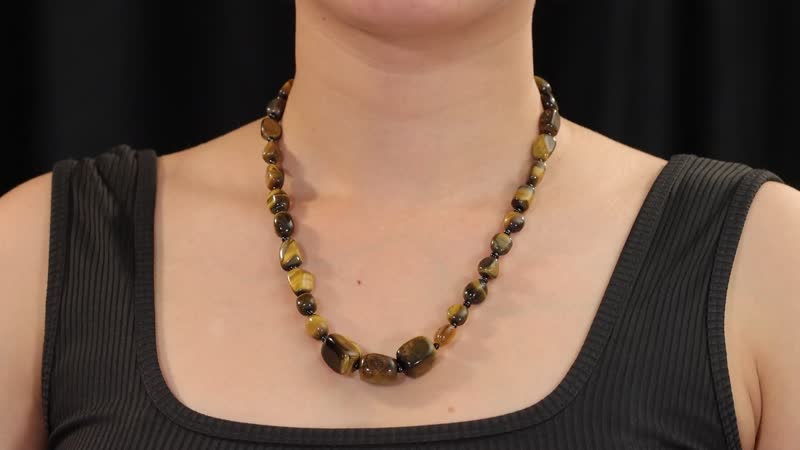 Karis Tigers Eye and Thai Black Spinel 265.00 ctw Necklace 20 Inches in Platinum Bond