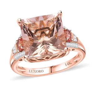 Luxoro AAA Marropino Morganite, Padparadscha Sapphire (BT) and G-H I2 Diamond 8.75 ctw Lotus Ring in 14K Rose Gold (Size 10.5)