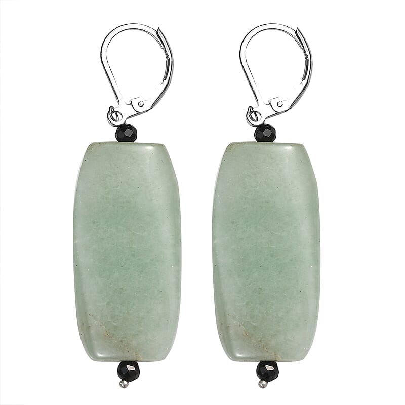 Green Aventurine and Black Spinel 61.00 ctw Necklace 18 Inches in Stainless Steel