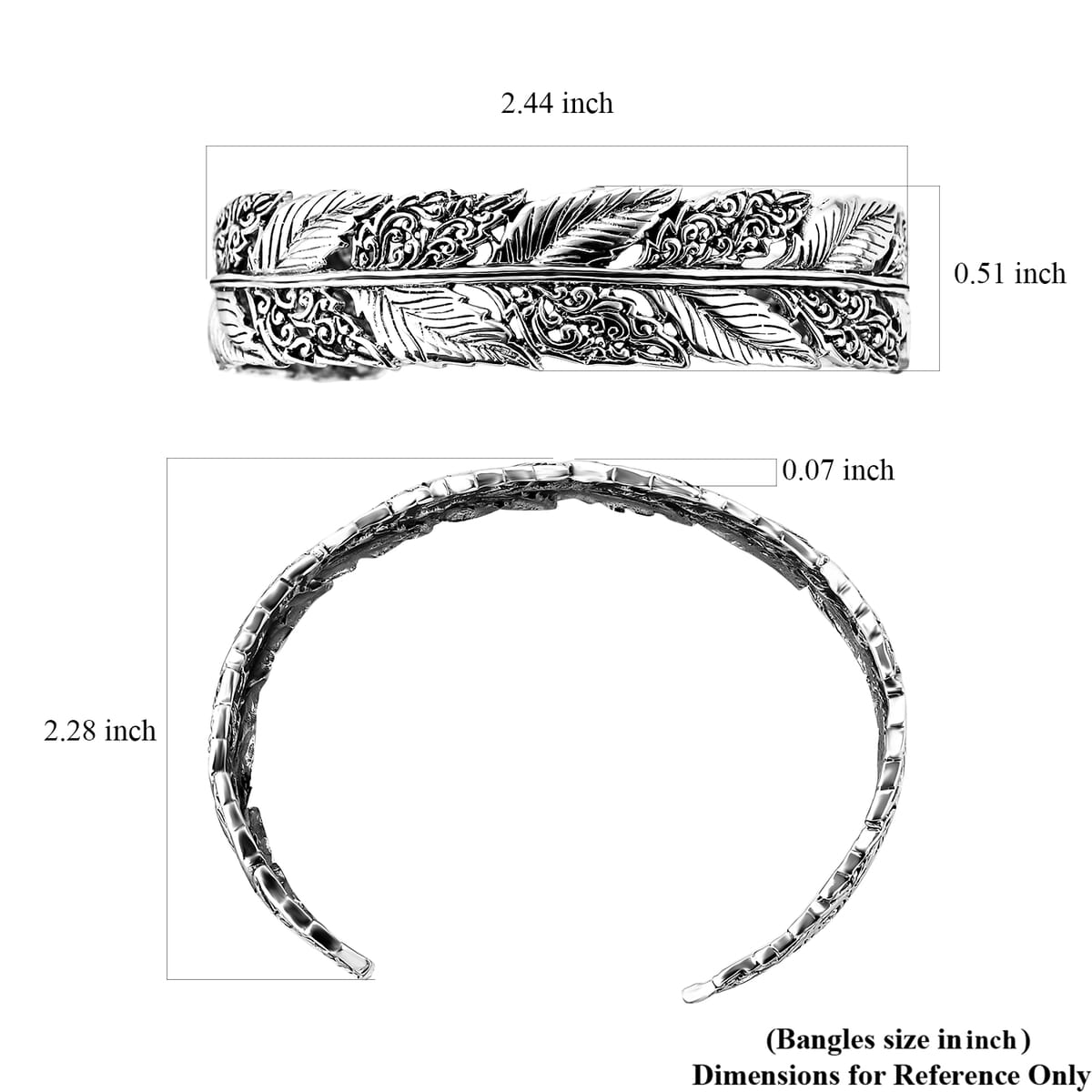 Bali Legacy Feather Cuff Bracelet in Sterling Silver (7.25 In) 27 Grams image number 5