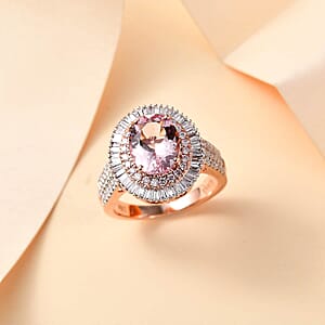 Certified Iliana AAA Pink Morganite, Natural Pink and White Diamond Ring in 18K Rose Gold 2.67 ctw (Size 6.5)