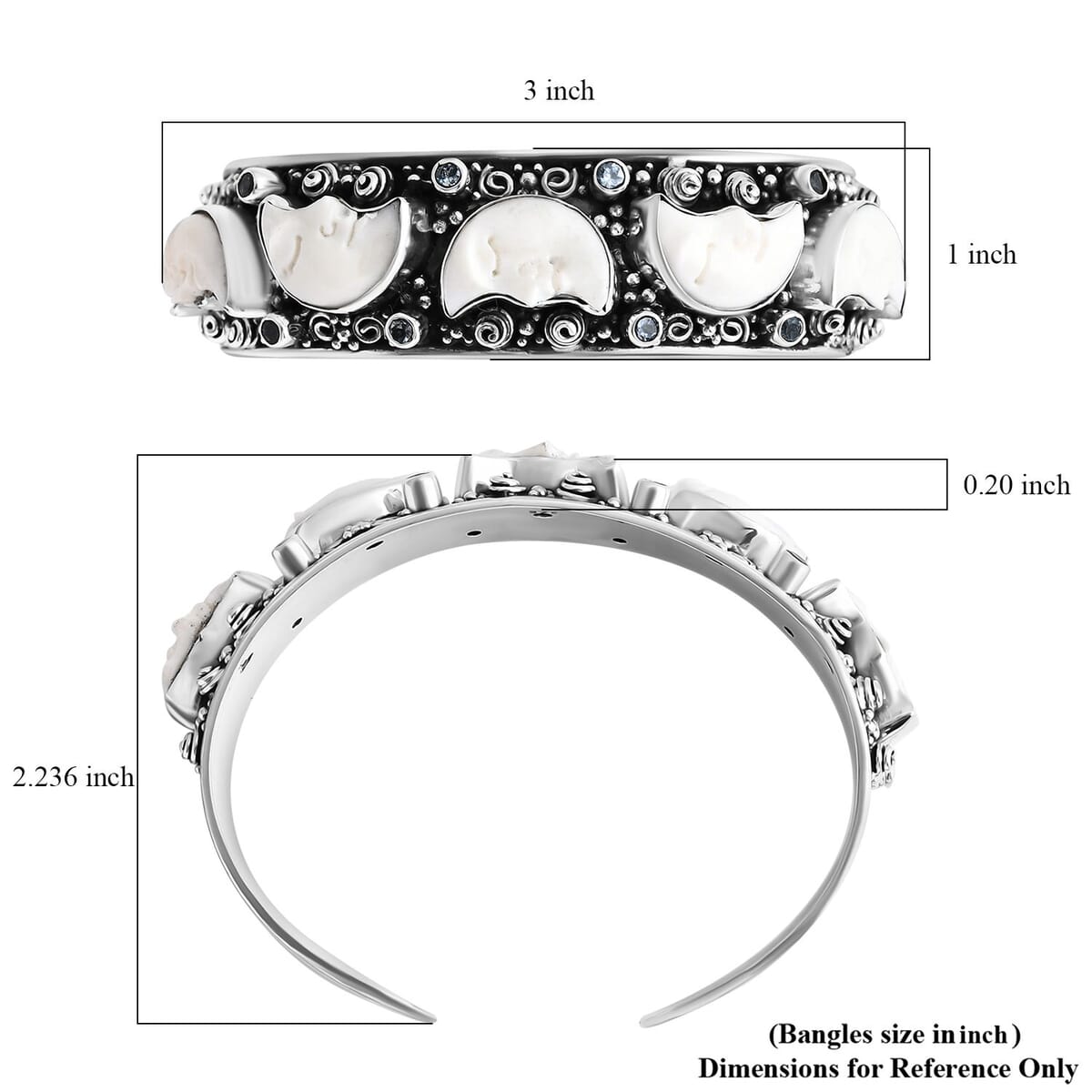 Bali Legacy Carved Bone and Blue Topaz 1.20 ctw Bangle Bracelet in Sterling Silver (8.00In) image number 5