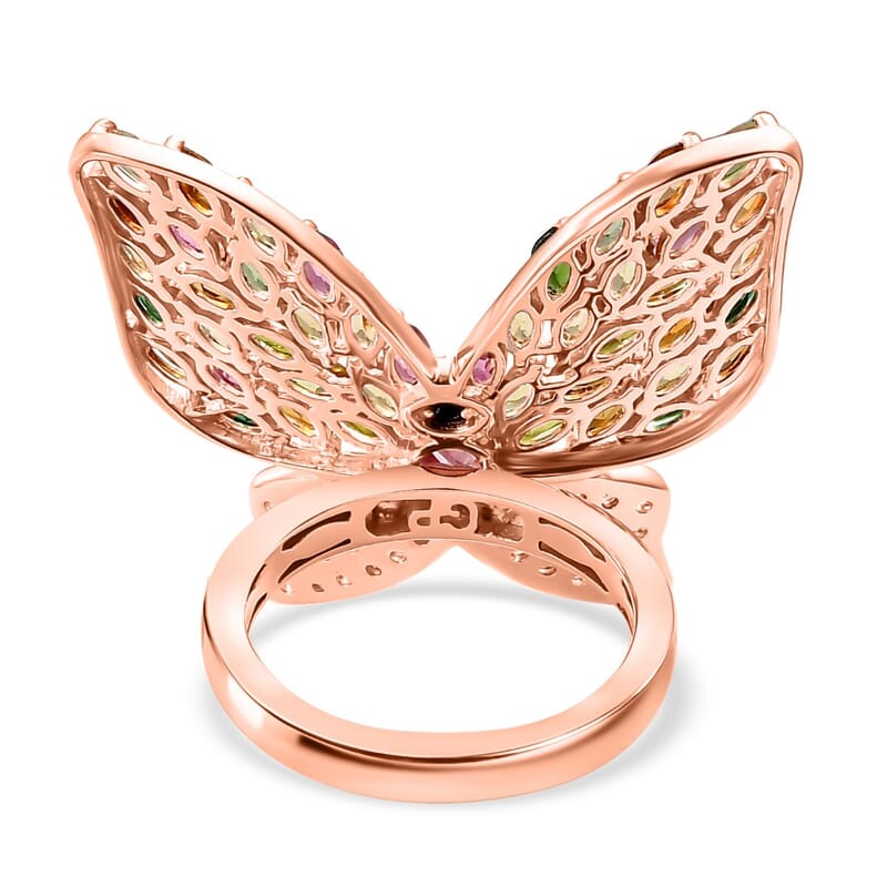 Multi Tourmaline, Multi Gemstone 5.22 ctw Ring in 18K Vermeil Rose Gold Over Sterling Silver (Size 8.0)