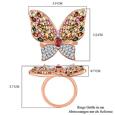 Multi Tourmaline, Multi Gemstone 5.22 ctw Ring in 18K Vermeil Rose Gold Over Sterling Silver (Size 8.0)