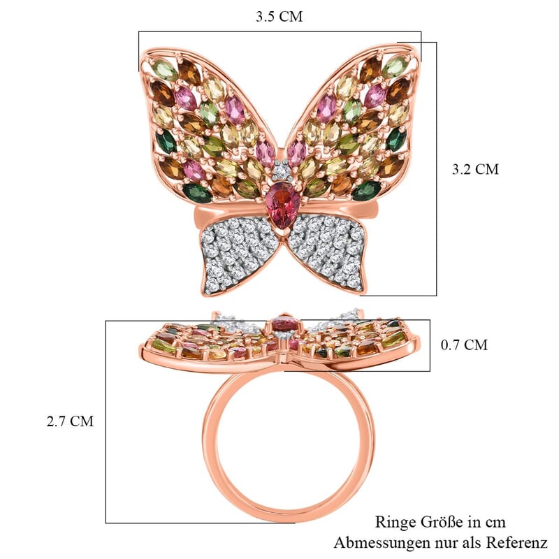 Multi Tourmaline, Multi Gemstone 5.22 ctw Ring in 18K Vermeil Rose Gold Over Sterling Silver (Size 8.0)