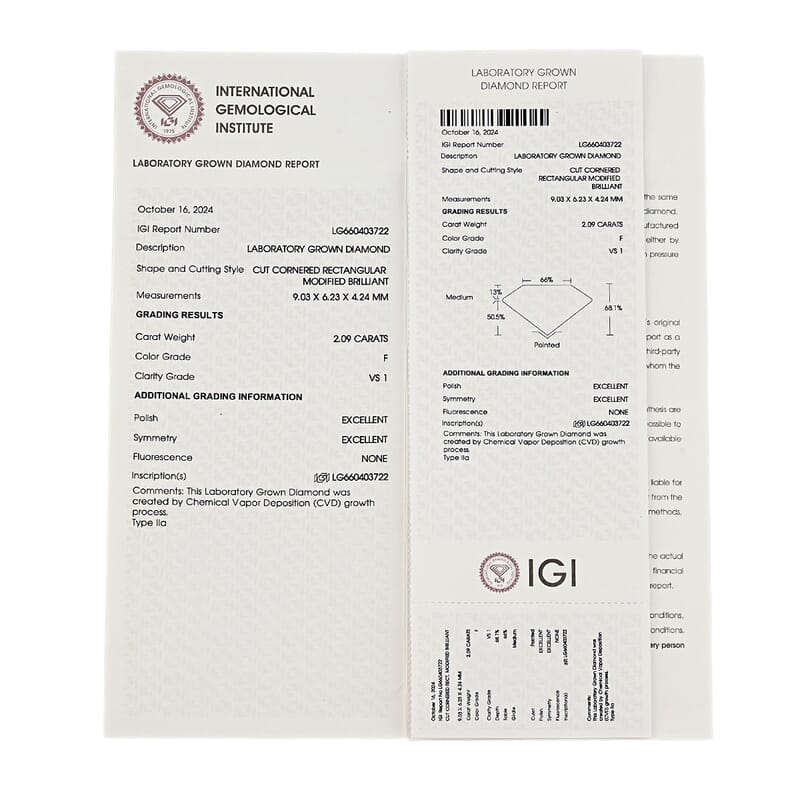 IGI Certified Luxuriant Lab Grown Diamond (G VS2) (Radiant) 2.00 ctw