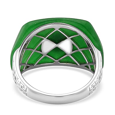 D'Joy Green Jade (D) 30.90 ctw Fu Happiness Mens Ring in Vermeil YG and Rhodium Over Sterling Silver (Size 10.0)