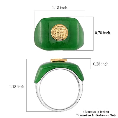 D'Joy Green Jade (D) 30.90 ctw Fu Happiness Mens Ring in Vermeil YG and Rhodium Over Sterling Silver (Size 10.0)