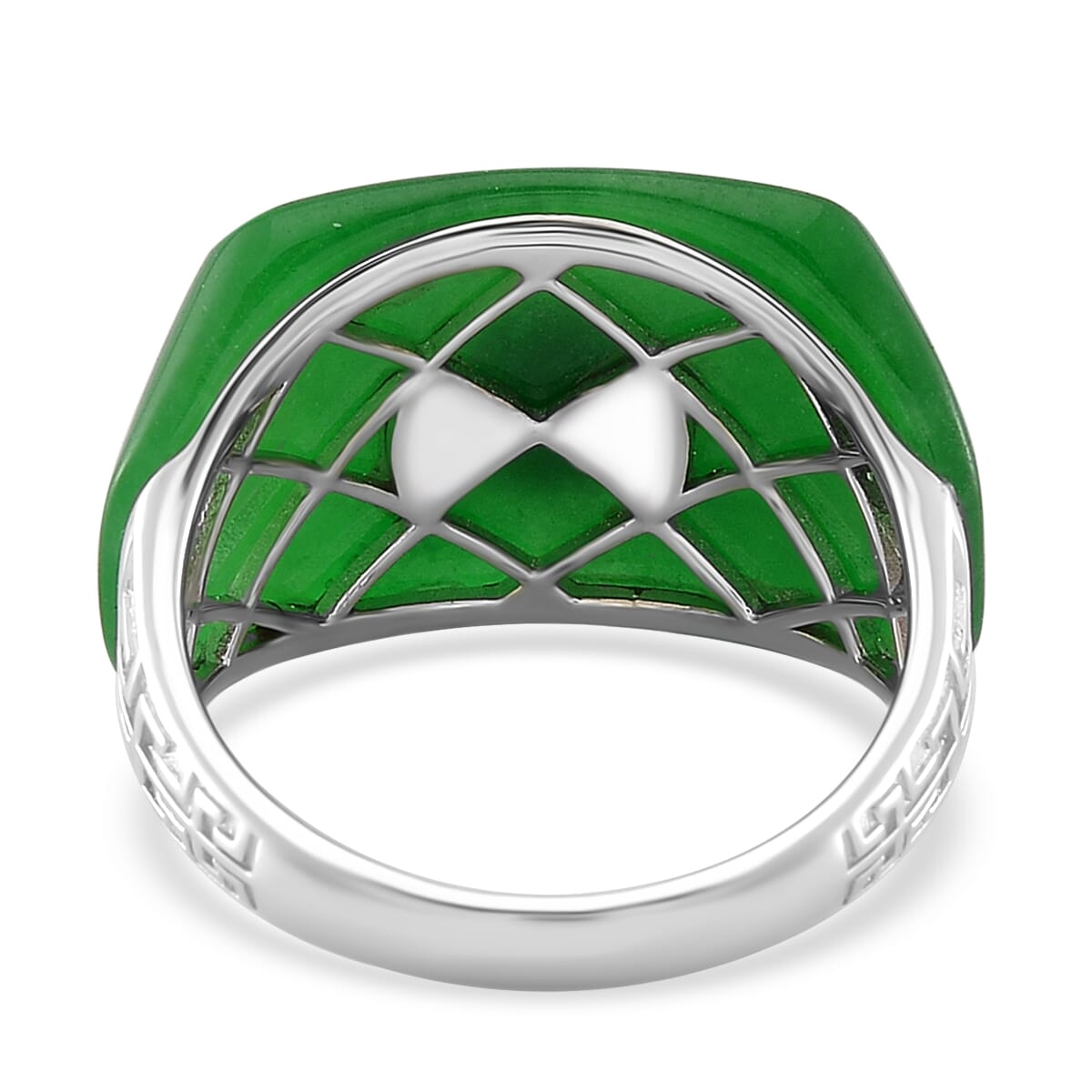 Green Jade (D) 30.90 ctw Mens Ring in Vermeil YG and Rhodium Over Sterling Silver (Size 14.0) image number 4